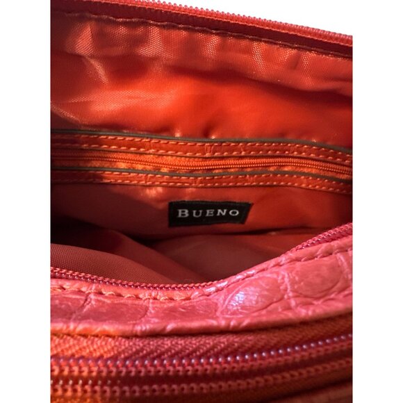 Bueno Red Faux Croc Leather Shoulder Bag With Zippered Pockets & Adjustable Stra - Picture 5 of 5